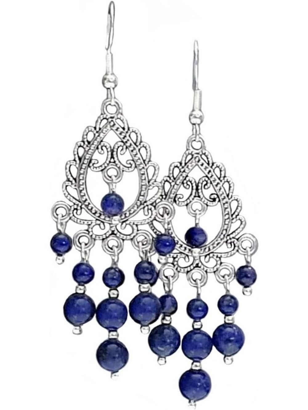 Handmade Lapis Lazuli Chandelier Earrings | 925 Sterling Silver | Vintage Style